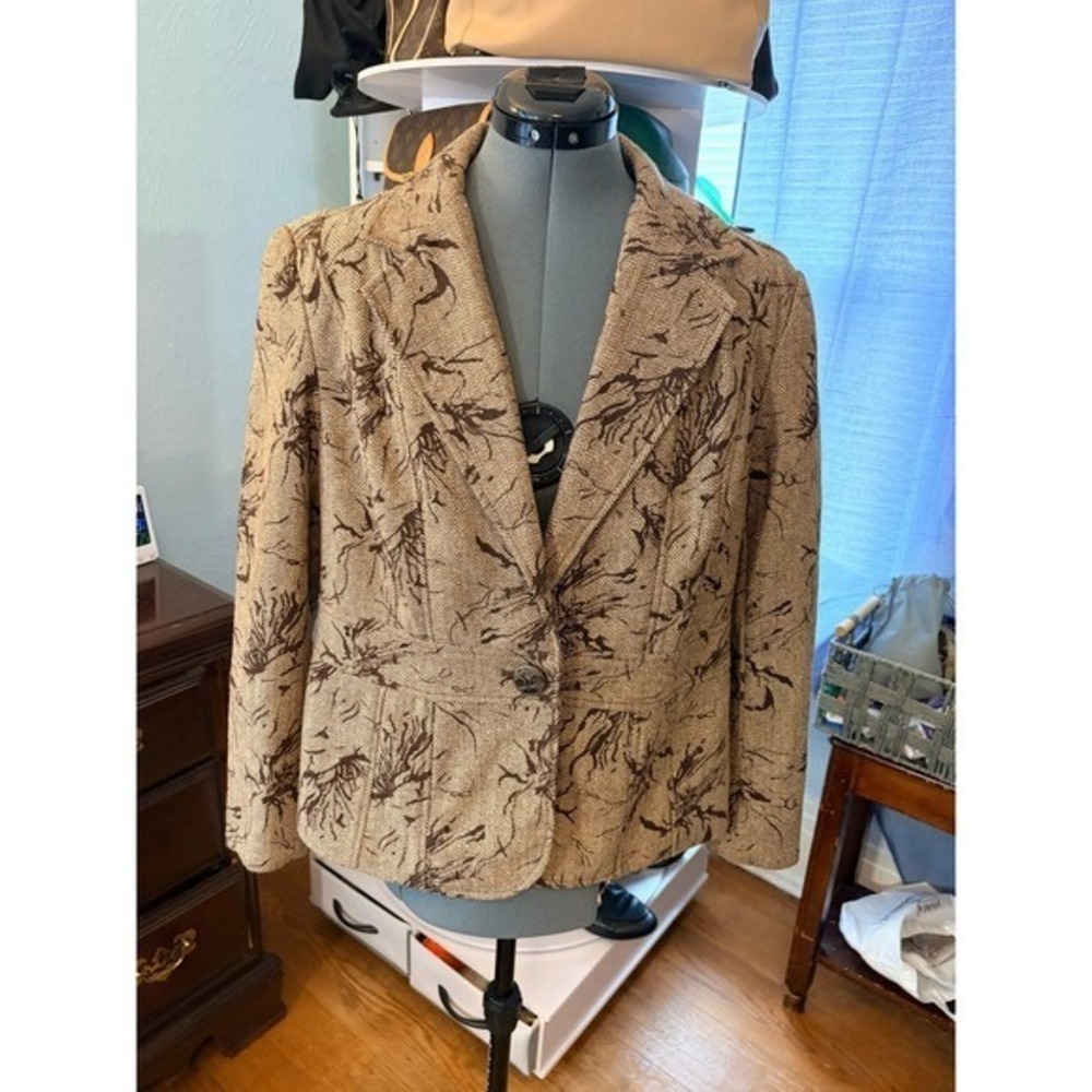 Coldwater Creek Blazer Petite 14 Herringbone Brown Academic Business Classic - Picture 10 of 10